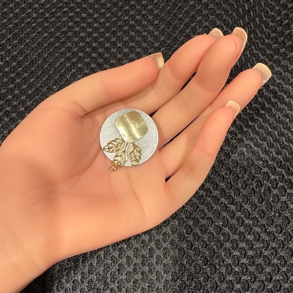 Vintage Silver & Gold-ToneLeaf Brooch - Mixed Metal Modernist Pin - Picture 3 of 7